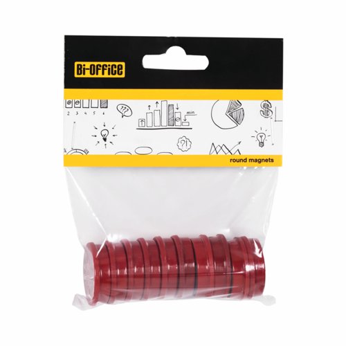 48140BS - Bi-Office Round Magnets 30mm Red (Pack 10) - IM130509