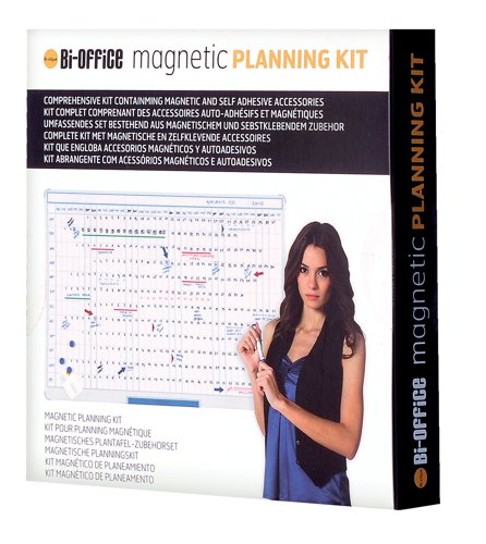 68860BS | The Bi-Office Planning Kit is an essential item for you and your team to go forward on the journey of continuous improvement. From coloured magnetic dry-erase tags to characters and magnets, these clever tools will bring your drywipe magnetic whiteboards and planners to life. Use this kit as many times as you want in your organising, planning, or monitoring activities at work, to boost your team's productivity and efficiency. These multicolour magnetic and sticky accessories improve the viewing of critical dates, targets, and milestones. The possibilities are endless when you have the right accessories!