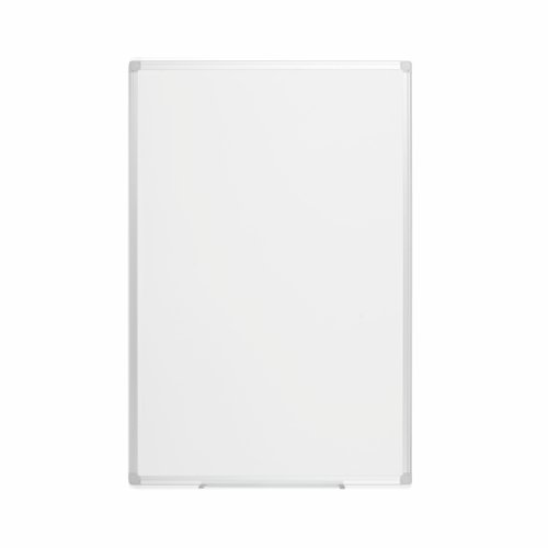 Ideal for meetings and brainstorming sessions, this Bi-Office Melamine Drywipe Board is easy to clean off for a blank surface. The product is C2C certified, demonstrating the company's commitment to material health, product circularity, water stewardship, renewable energy & climate, and social fairness. The top quality dry wipe surface is made of chipboard that comes from 80% post-consumer and post-industrial material, while the sturdy aluminium frame is 100% recycled. It comes complete with clip-on pen tray and wall fixing kit for easy installation. This whiteboard measures 900 x 600mm.