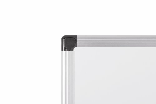 Great for classrooms and meeting rooms, this Bi-Office drywipe board features a slim anodised aluminium frame with a matching aluminium pen tray, which simply clips onto the frame in any position. The magnetic surface also allows you to attach posters, notes or magnetic erasers and pens to the board for ease of use. Supplied with wall fixings, this board measures W900 x H600mm.