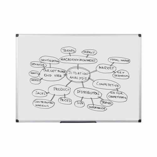 Bi-Office Maya Non Magnetic Melamine Whiteboard Aluminium Frame 600x900mm - MA0312170 Drywipe Boards 45718BS