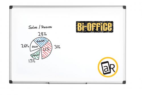 Bi-Office Maya Non Magnetic Melamine Whiteboard Aluminium Frame 600x900mm - MA0312170 45718BS Buy online at Office 5Star or contact us Tel 01594 810081 for assistance