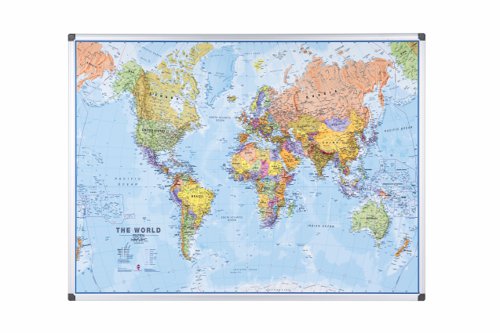 Bi-Office Maya Magnetic World Map Board 120x90cm MAP0100802