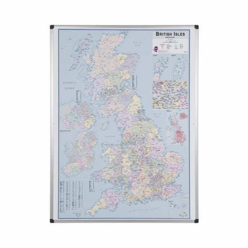 Bi-Office Maya British Isles Administrative Map Board; Lacquered Steel Magnetic Surface; Aluminium Frame; 1200x900mm