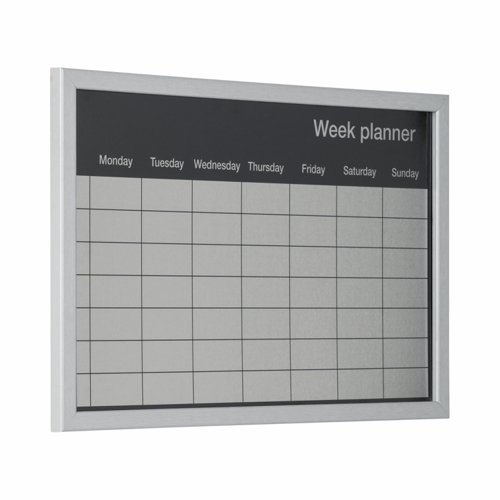 Bi-Office Magnetic Weekly Silver Finish Planner Grey Frame 60x40cm MM03108529