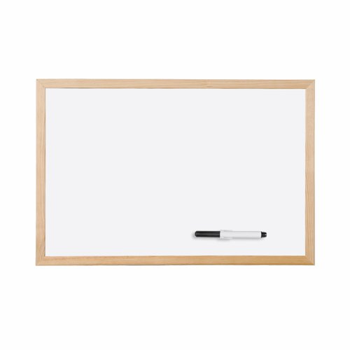 Bi-Office Non Magnetic Melamine Whiteboard Pine Wood Frame 600x400mm - MP03001010 Drywipe Boards 49148BS