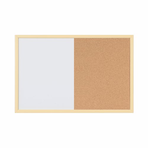 Bi-Office Pastel Magnetic Combination Board; 60x40cm; Cork And Drywipe Lacquered Steel Surface; Pastel Yellow-Lined MDF Frame