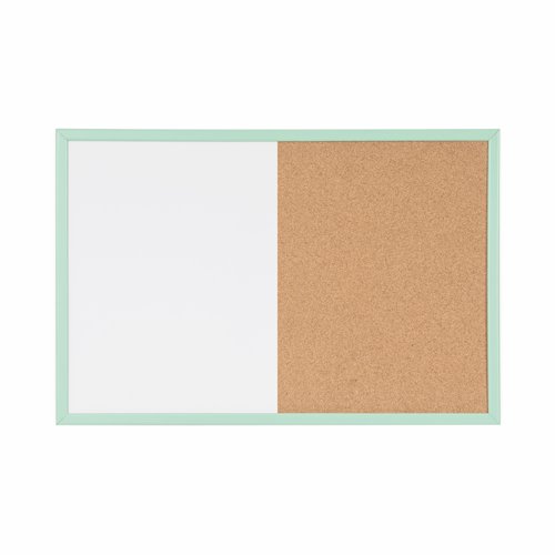 Bi-Office Pastel Combination Board; Cork And Magnetic Surface; Pastel Green Lined MDF Frame; 60x40cm
