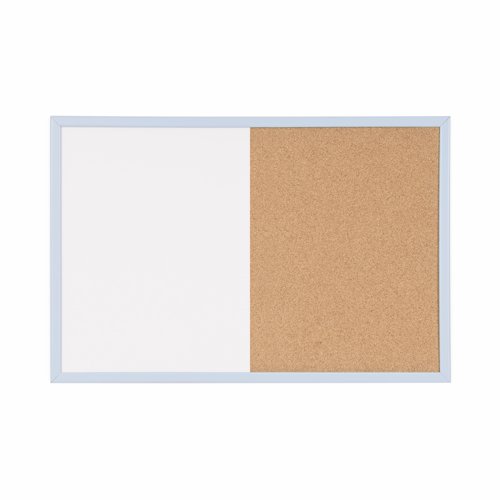 Bi-Office Pastel Magnetic Combination Board; 60x40cm; Cork And Drywipe Lacquered Steel Surface; Pastel Blue-Lined MDF Frame