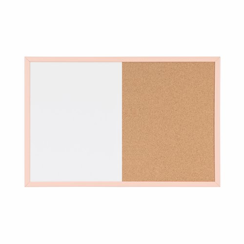 Bi-Office Pastel Magnetic Combination Board; 60x40cm; Cork And Drywipe Lacquered Steel Surface; Pastel Salmon-Lined MDF Frame