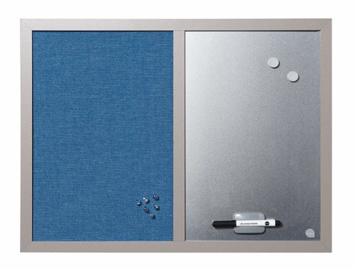 Bi-Office Combination Board Blue Bells Fabric/Magnetic Whiteboard Aluminium Frame 600x450mm