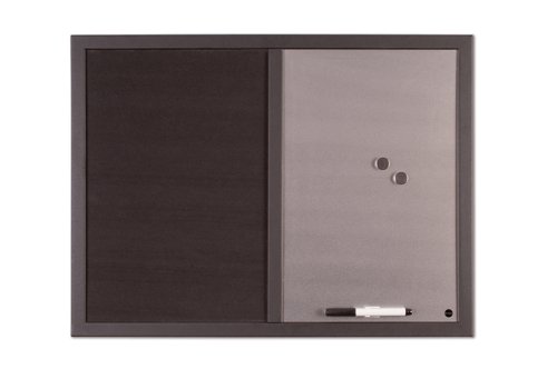 Bi-Office Black Shadow Combination Board, 900 x 600 mm - Magnetic Silverfinish and Black Softouch Surface, Black MDF Frame