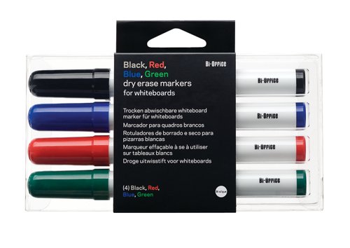 Bi-Office Anti-Microbial Assorted Drywipe Markers [Pack 4] BPE1306