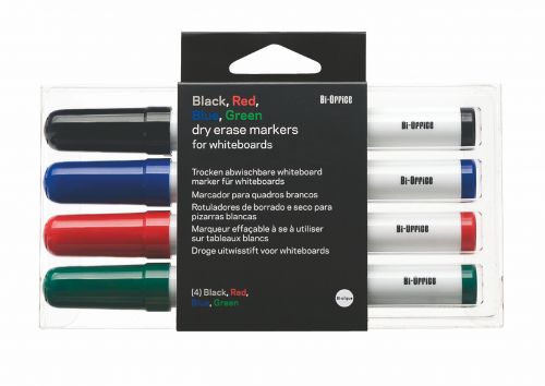 Bi-Office Dryerase Whiteboard Marker Bullet Tip Assorted Colours (Pack 4)