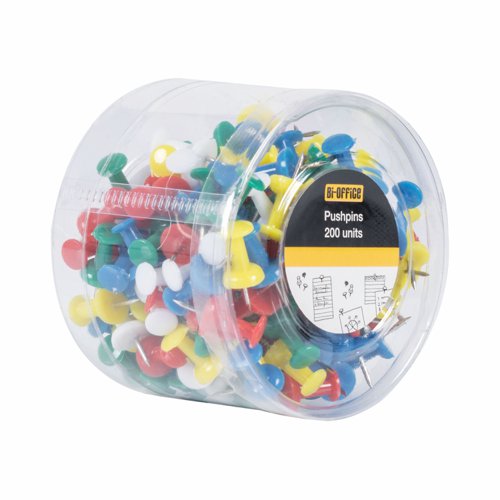 Bi-Office Push Pins Assorted Colours (Pack 200) - PI0324  48077BS