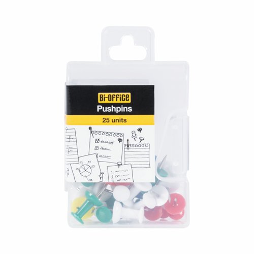 Bi-Office Push Pins Assorted Colours (Pack of 25) PI0523