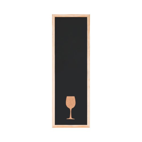 Bi-Office Essentials Vino Combo Slim Chalkboard - 200 x 600 mm - Non-Magnetic and Cork Surface, Natural Pine Frame