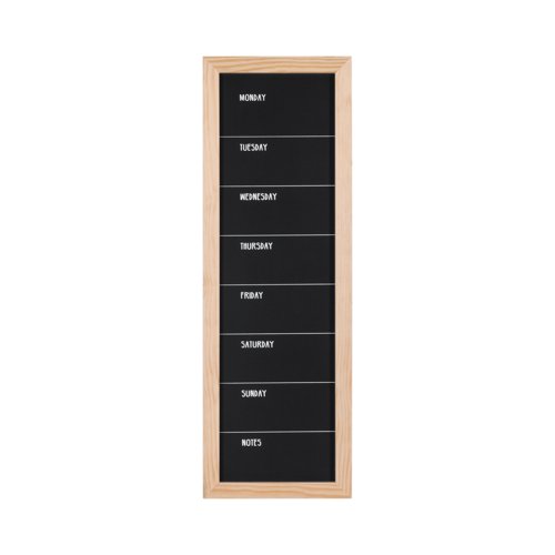 Bi-Office Essentials Weekly Planner Chalkboard - 200 x 600 mm - Non-Magnetic Surface, Natural Pine Frame