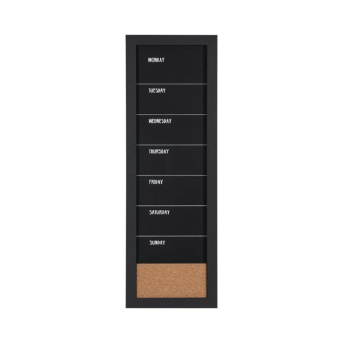 Bi-Office Essentials Weekly Combo Planner Chalkboard - 200 x 600 mm - Non-Magnetic and Cork Surface, Black MDF Frame