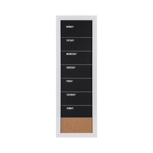 Bi-Office Essentials Weekly Combo Planner Chalkboard - 200 x 600 mm - Non-Magnetic and Cork Surface, White MDF Frame