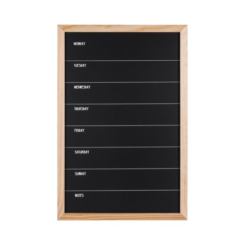 Bi-Office Essentials Weekly Planner Chalkboard - 400 x 600 mm - Non-Magnetic Surface, Natural Pine Frame