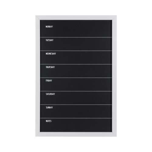 Bi-Office Essentials Weekly Planner Chalkboard - 400 x 600 mm - Non-Magnetic Surface, White MDF Frame