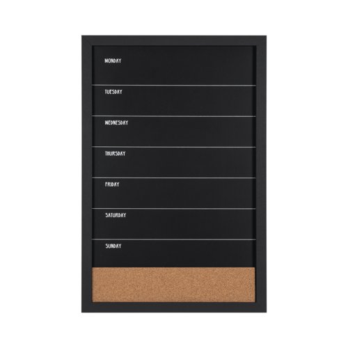 Bi-Office Essentials Weekly Combo Planner Chalkboard - 400 x 600 mm - Non-Magnetic and Cork Surface, Black MDF Frame