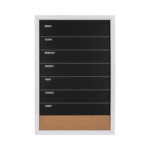 Bi-Office Essentials Weekly Combo Planner Chalkboard - 400 x 600 mm - Non-Magnetic and Cork Surface, White MDF Frame