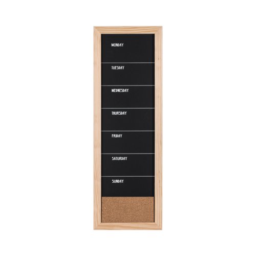 Bi-Office Essentials Weekly Combo Planner Chalkboard - 300 x 900 mm - Non-Magnetic and Cork Surface, Natural Pine Frame