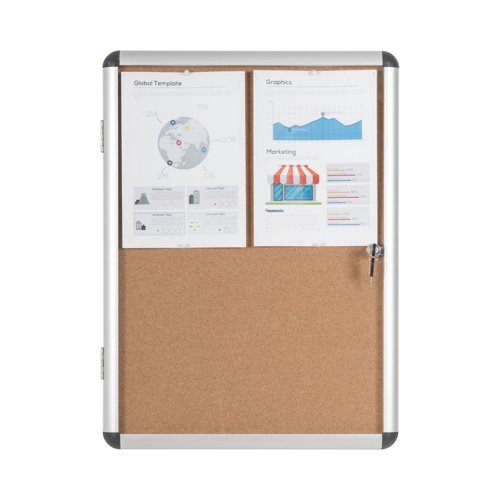 Earth Enclore Enclosed Cork Noticeboard 6xA4 Aluminium Frame RVT610101150