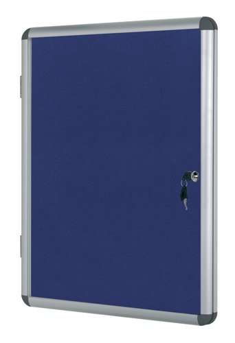 Bi-Office Earth Enclore Display Case;Blue Felt Surface; Lockable Acrylic Door; Aluminium Frame; 720x674mm - 6x A4