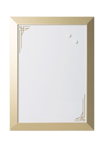 The Positive Flow Gold Message Boards set of 3 assorted message boards is a charming combination of elegance and functionality. Mastering organisation doesn't have to be boring anymore. This assortment includes two magnetic dry erase boards and one notice board, featuring a smooth and elegant cork surface, which will help you keep things organized. Very easy to hang and maintain, these boards will add just the right amount of shine and style to your offices and homes. All together or separate, these boards are a great fit for your office and also for your kitchen or home workspace. The Drywipe magnetic lacquered steel surface is suited for frequent use. Write notes with dry erase markers and post items with any type of magnets. The cork surface is self-healing and pin-friendly. Use push pins to put up pictures, memos or lists. The elegant gold frames are a match for any décor style. Memo boards like these are a great way to keep everyone informed and to post reminders. They're a trendy way to get creative or set goals. The set includes installation kits for easy horizontal or vertical wall mount.