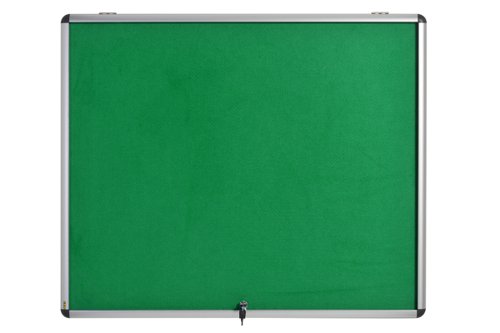 Bi-Office Enclore Fire Retardant Display Case; Green Fabric Surface; Lockable Acrylic Door; Top Hinged; Aluminium Frame; 924x653mm - 8x A4