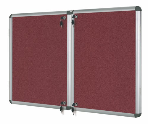 Bi-Office Enclore Fire Retardant Display Case; Red Fabric Surface; 2 Lockable Acrylic Doors; Aluminium Frame; 2430x1230mm - 40x A4