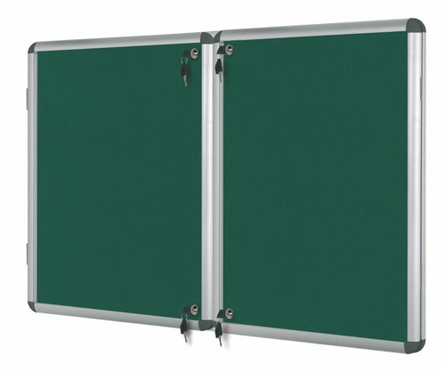 Bi-Office Enclore Fire Retardant Display Case; Green Fabric Surface; 2 Lockable Acrylic Doors; Aluminium Frame; 2430x1230mm - 40x A4