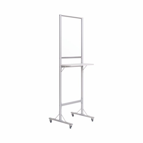 Bi-Office Mobile Self-Standing Individual Glass Workstation; 60x193x56cm; Glass Board; Anodised Aluminium Structure