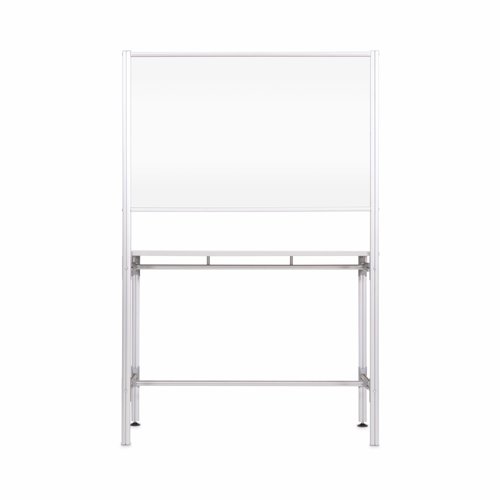 Bi-Office Self-Standing Fixed Glass Workstation Desk; 121x185x48cm; Glass Board; Anodised Aluminium Structure