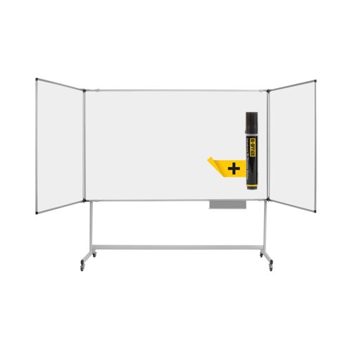 Bi-Office Trio Folding Magnetic Steel Drywipe Board 1800x1200 (closed) Mobile Stand TS09042170