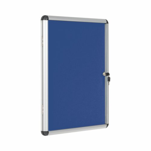 46061BS - Bi-Office Enclore Blue Felt Lockble Noticeboard Display Case 4 x A4 500x674mm - VT610107150