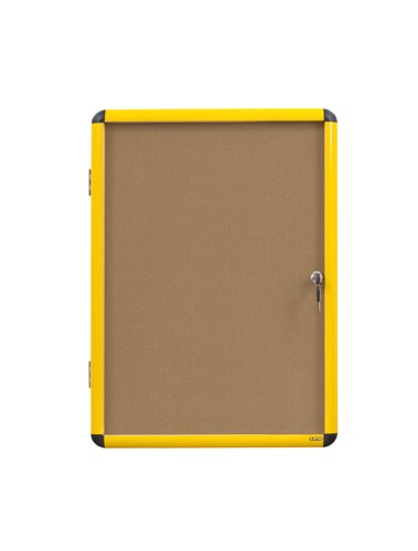 Bi-Office Ultrabrite Display Case 4xA4, 500 x 674 mm - Cork Surface, Acrylic Door, Yellow Aluminium Frame