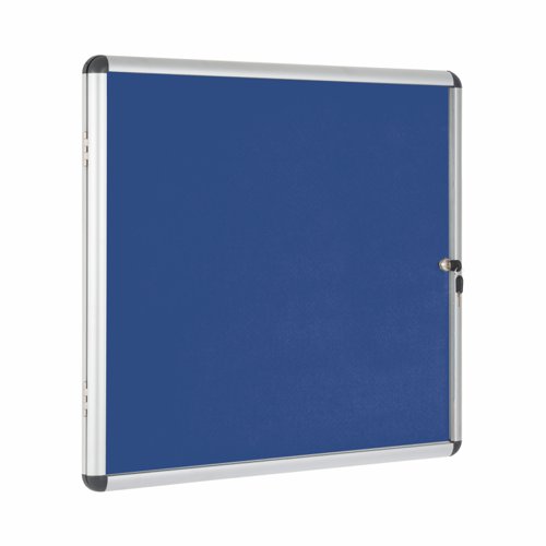 46068BS - Bi-Office Enclore Blue Felt Lockable Noticeboard Display Case 6 x A4 720x670mm - VT620107150