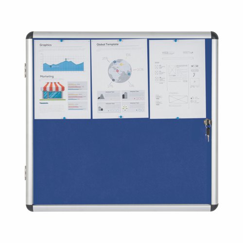 46068BS | Bi-Office Enclore lockable display cases are ideal to display important messages in corridors, schools or common areas. Make sure everyone is on the same page and acknowledges important information or any tasks that need to be considered. Add colour to increase the usability and perception of the display case. This is a strong, secure, and lightweight solution to display important notes, pictures, and so on, in the common areas of labs, schools, and other public spaces. The frame is made of aluminium, with rounded corners for increased safety. There is clear visibility of the displayed items due to the swinging acrylic door, which can be locked to protect the inside materials from hampering, manipulation, or the weather. This lockable board comes with 2 keys, so you can keep a key in a safe location, to use as a spare if the other one gets lost. The set also includes a wall mount kit for easy installation.