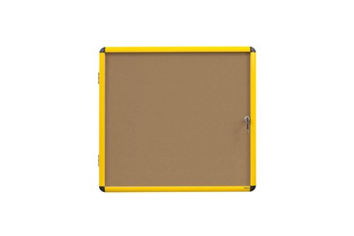 Bi-Office Ultrabrite Display Case 6xA4, 720 x 674 mm - Cork Surface, Acrylic Door, Yellow Aluminium Frame