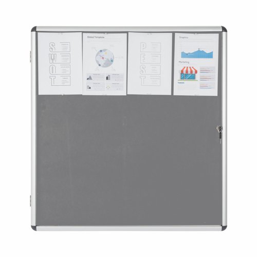 Bi-Office Enclore Display Case Grey Felt Acrylic Aluminium Frame 12xA4 VT660103150