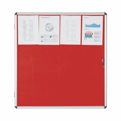 Bi-Office Enclore Display Case Red Felt Acrylic Aluminium Frame 12xA4 VT660105150