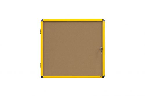 Bi-Office Ultrabrite Cork Noticeboard Display Case Lockable Yellow Aluminium Frame 12 x A4 - VT6601611511  68601BS