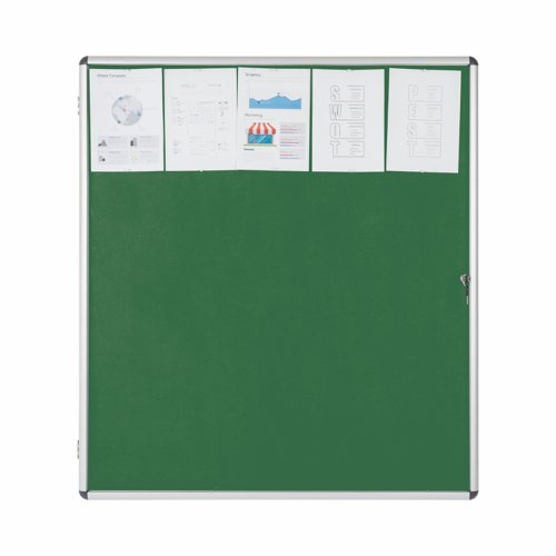 Bi-Office Enclore Green Felt Lockable Noticeboard Display Case 20 x A4 1160x1288mm - VT740102150 Glazed Notice Boards 46117BS