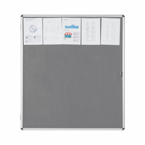 Bi-Office Enclore Grey Felt Lockable Noticeboard Display Case 20 x A4 1160x1288mm - VT740103150 46124BS Buy online at Office 5Star or contact us Tel 01594 810081 for assistance