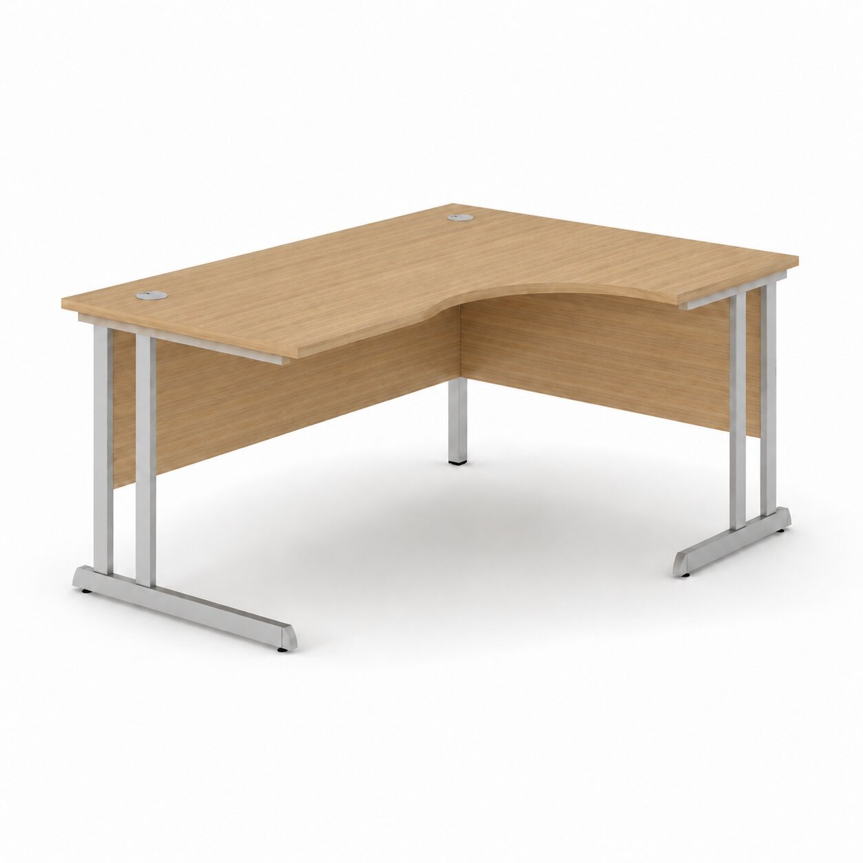 Optima C Cantilever Right Hand Side Crescent Desk 1400Wx1200Dx720H Amber Oak Top and Silver Frame 