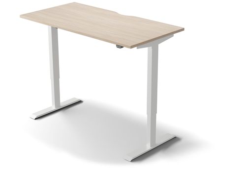 Light Weight Sit Stand Single Motor Electric Desk 1400Wx800D with beech top  with 2 grommet cover silver frame 